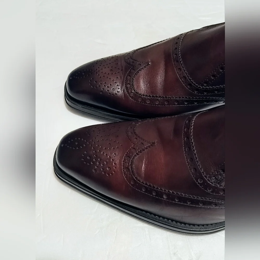 Magnanni Men's Burgundy Brown Leather Monk Strap Loafers